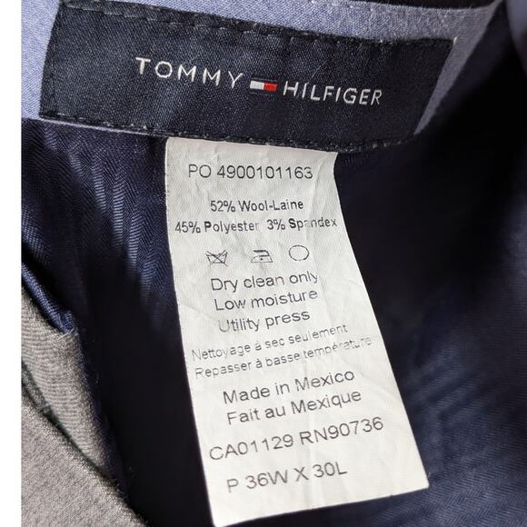 Tommy Hilfiger 36x30 Gray Wool Blend Dress Pants Mens Slim Fit Flat Front Slacks - Picture 3 of 3